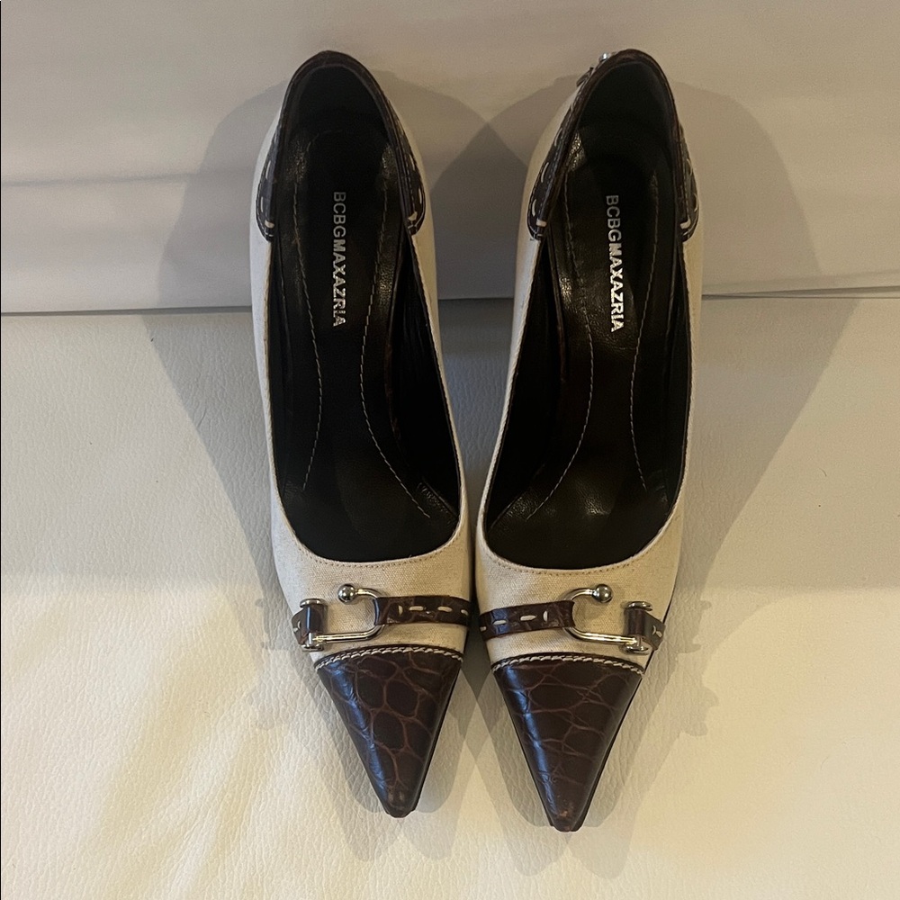 BCBGMaxAzria Two-Tone Cream and Brown Heels